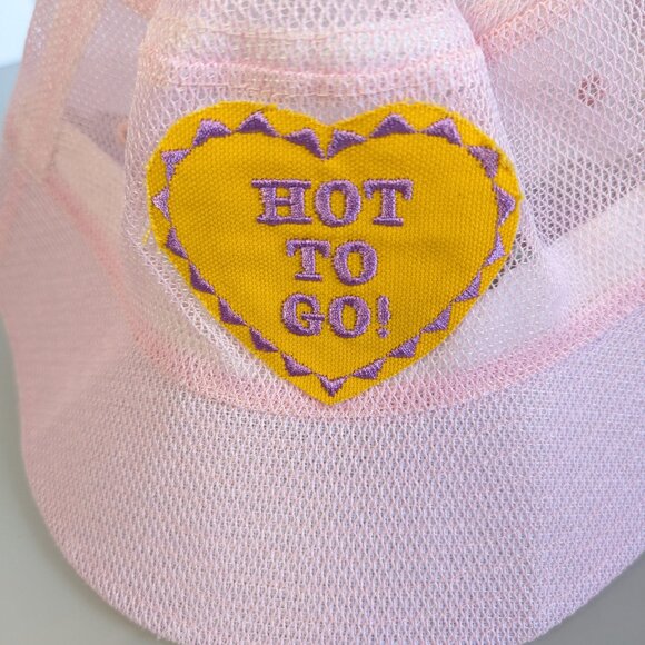 Reworked Upcycled Light Pink Mesh Bucket Hat Hot To Go Embroidered Patch - Picture 2 of 4